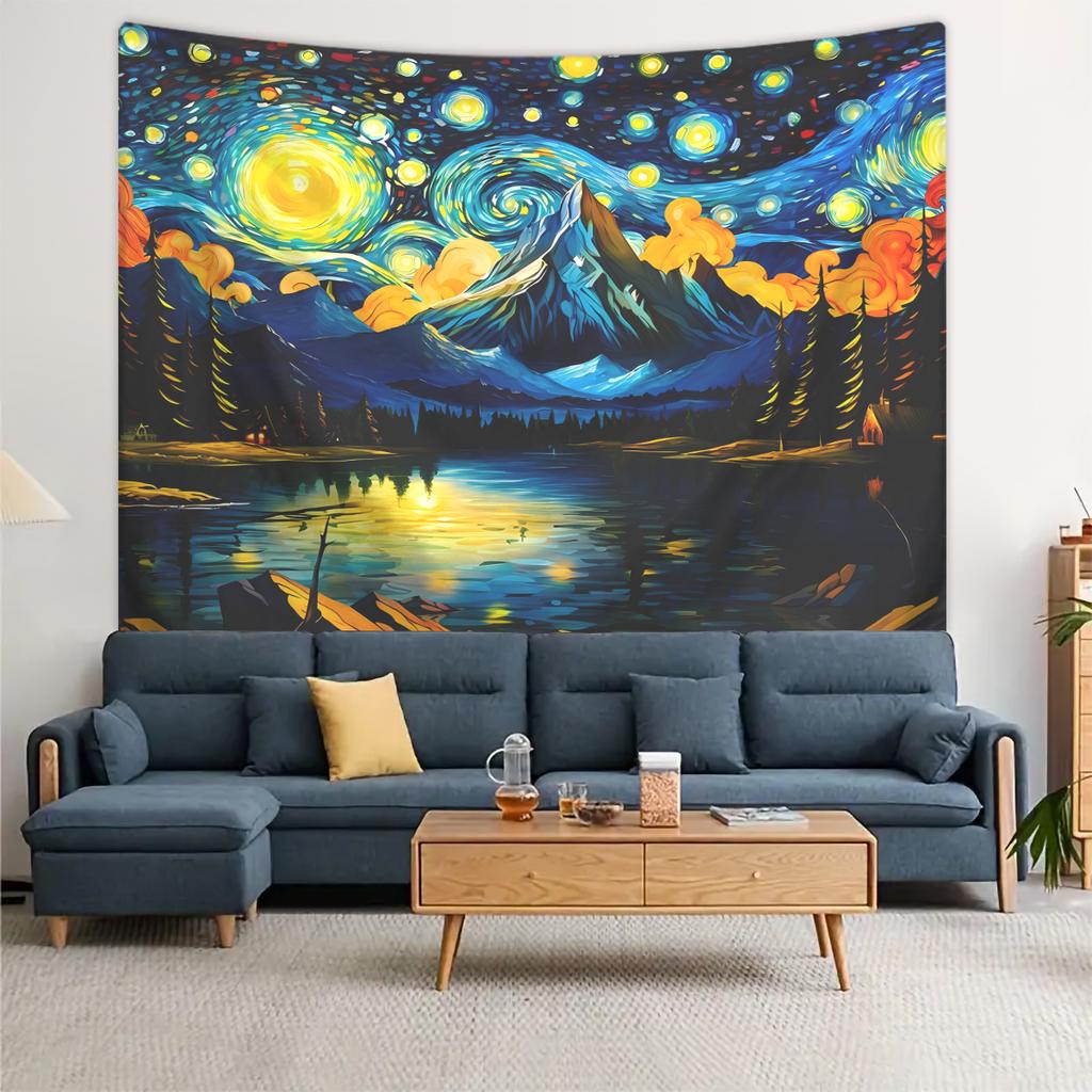1pc Van Gogh Starry Night Tapestry, Natural Landscape Forest Tapestry, Aesthetic Abstract Art Oil Painting Style Tapestry