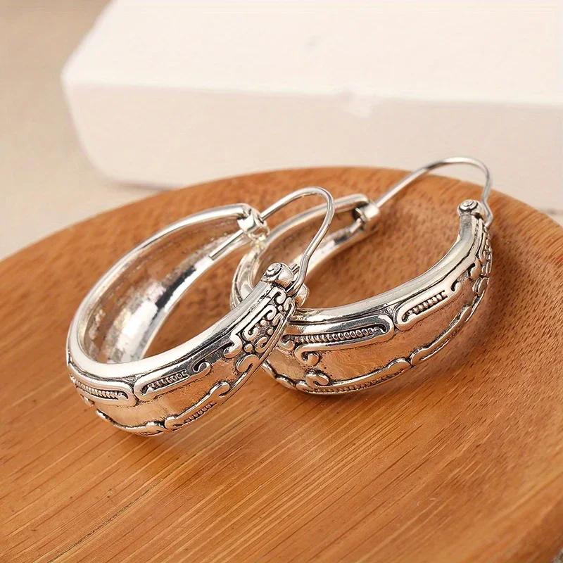 Geometric Vintage Patterned Hoop Earrings Creative Earrings Accessories for Women's Daily Parties Holiday  Jewelry Gifts