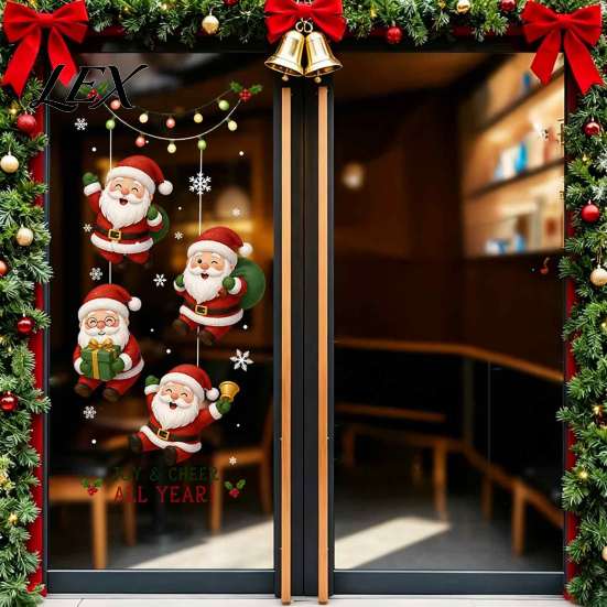 Christmas Snowflake Stickers Static Window Clings, Removable Glass Decals, Snowman Santa Reindeer Nutcracker Office Store Displays with Snowflakes,
