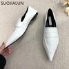Mode SUOJIALUN 2025 Herbst Damen Flats Mode Spitzschuh Slipper Damen Loaferschuhe Weiche Sohle Flacher Absatz Lässige Ballerinas Sho