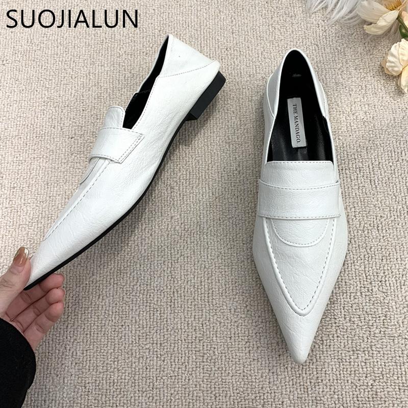 Fashion SUOJIALUN 2025 Autumn Women Flat Shoes Fashion Pointed Toe Slip On Ladies Laofer Shoes Soft Sole Flat Heel Casual Ballerinas Sho