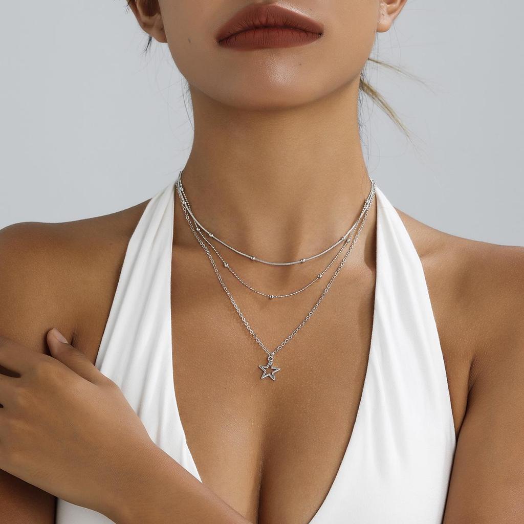 European-Style Fashionable Women's Multi-Layer Necklace with Hollow Star Pendant