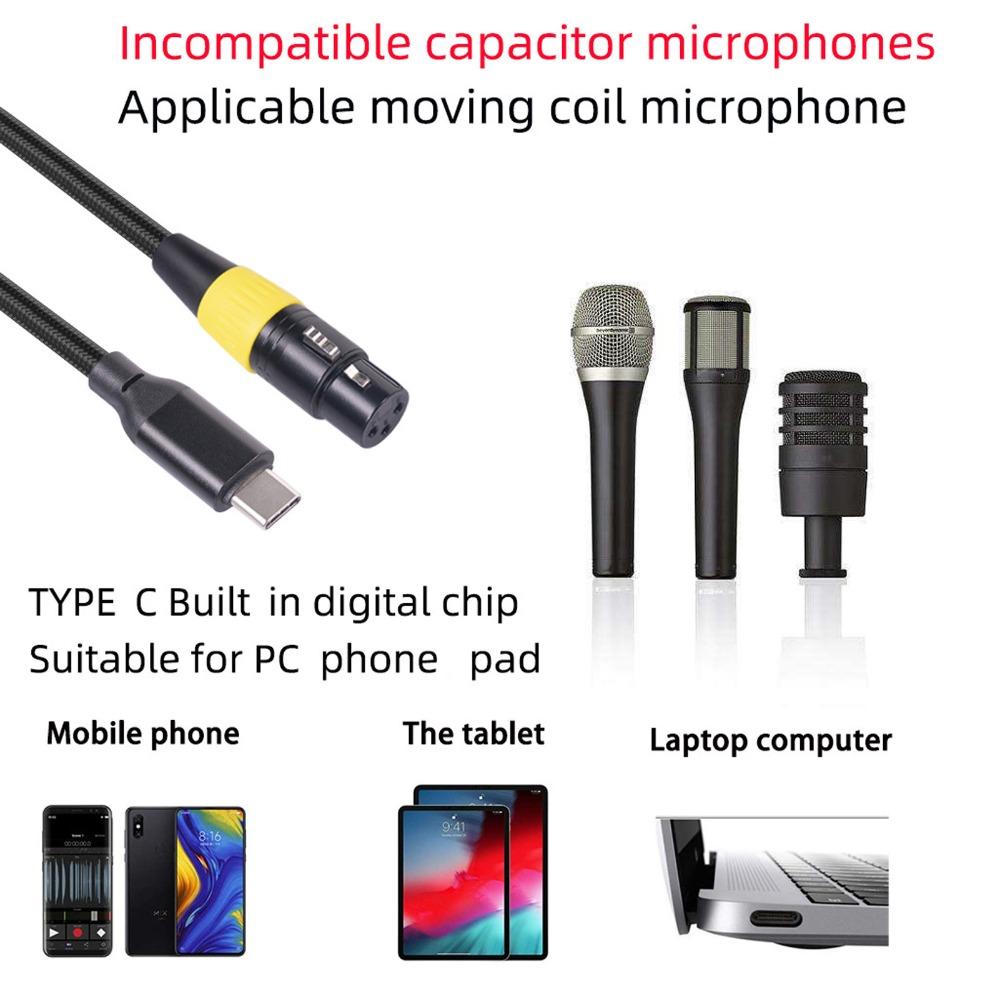 Flexible Type C Male to XLR Female Cable 3 Pin XLR USB C Microphone Cable For Phone