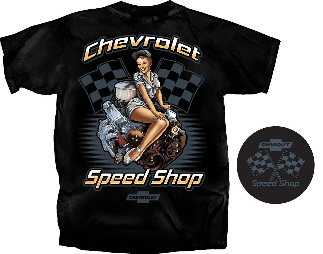 Joe Blow T s Chevrolet Speed Shop T-Shirt Black Racing Flags Small Block Engine 2XL