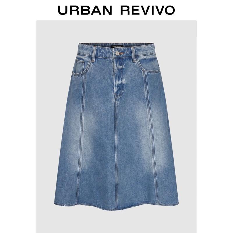 UR Women s Casual Retro A-Line Washed Denim Midi Skirt XS