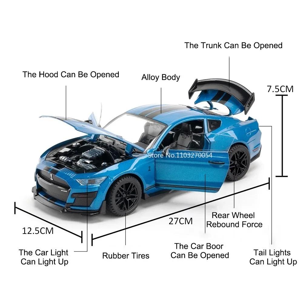 1:18 Chiron Mustang Shelby Gt500 Miniature Model Toys Alloy Diecast Car Doors Opened Sound Light Pull Back Cars Boyfriend's Gift