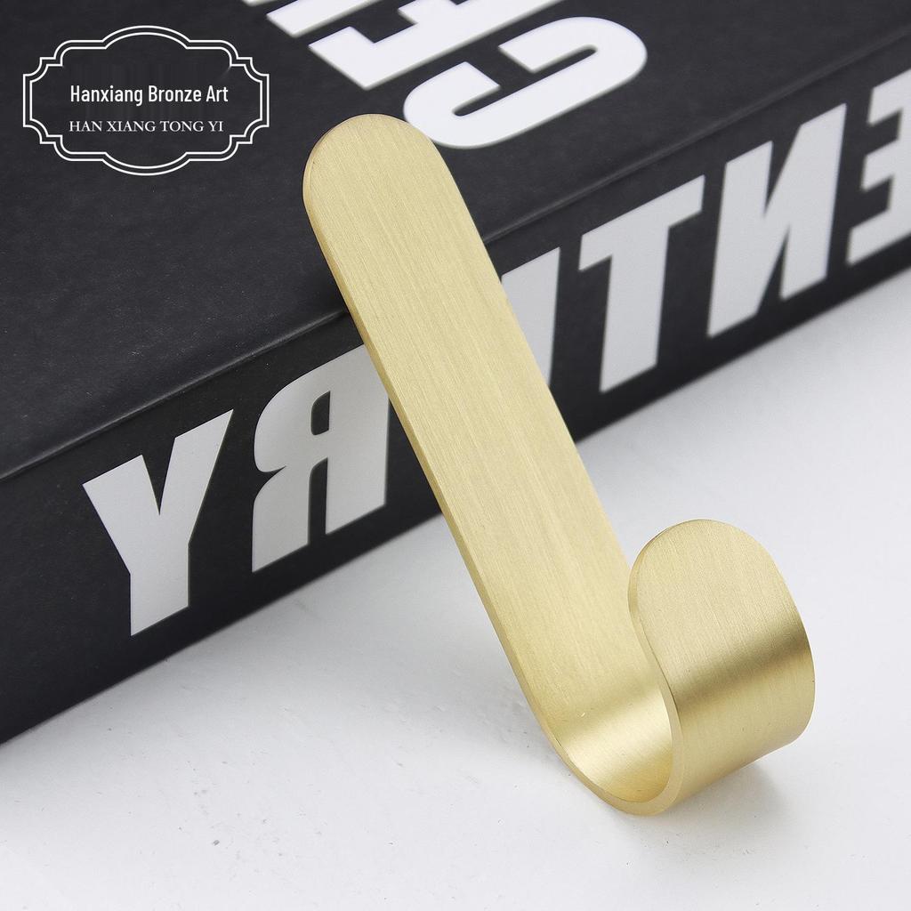 Nordic Style Pure Brass J-Shaped Adhesive Hook for Bathroom, Toilet, or Kitchen.