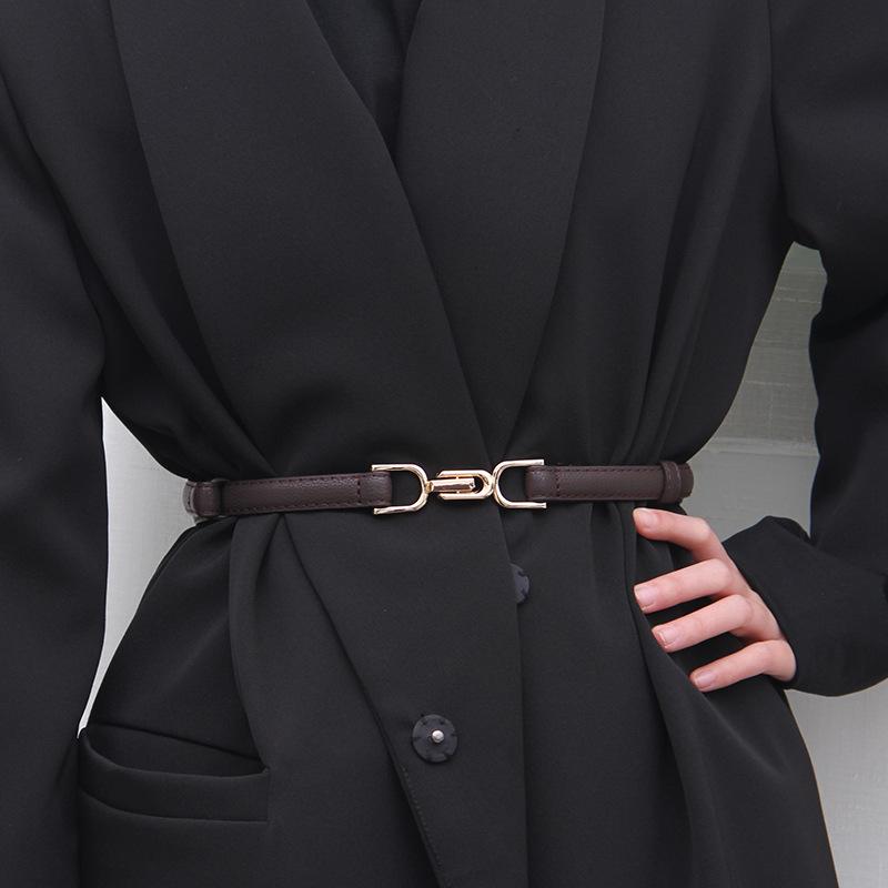 Women's Double Buckle Adjustable Decorative Leather Waist Belt for Skirt or Sweater, Korean Style.