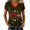 Women's Casual V Neck Short Sleeve Pullover Printed T-Shirt Top