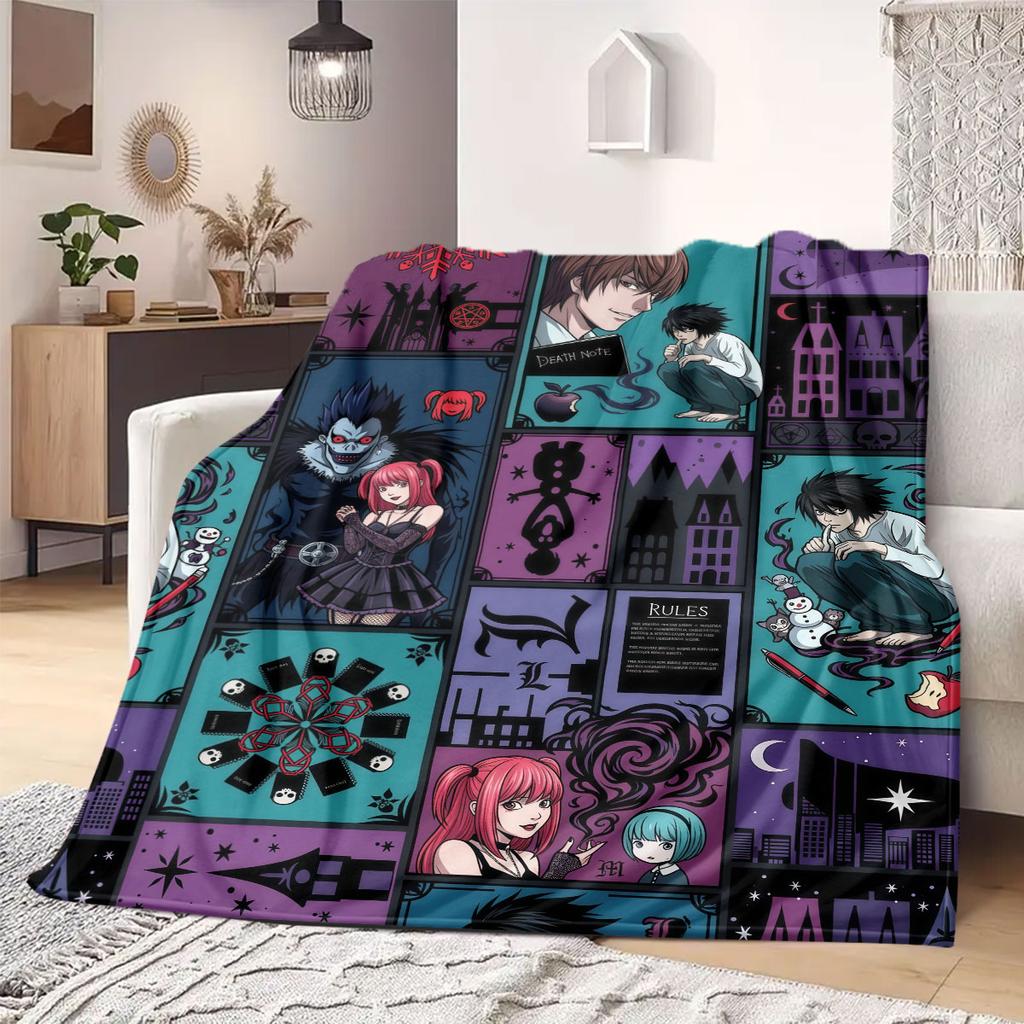 Death Note Fine 2D Print Flannel Blanket Cute Cartoon Graphic Patterns for Bedding Sofa Couch Travel Picnic Wrap_LIAN