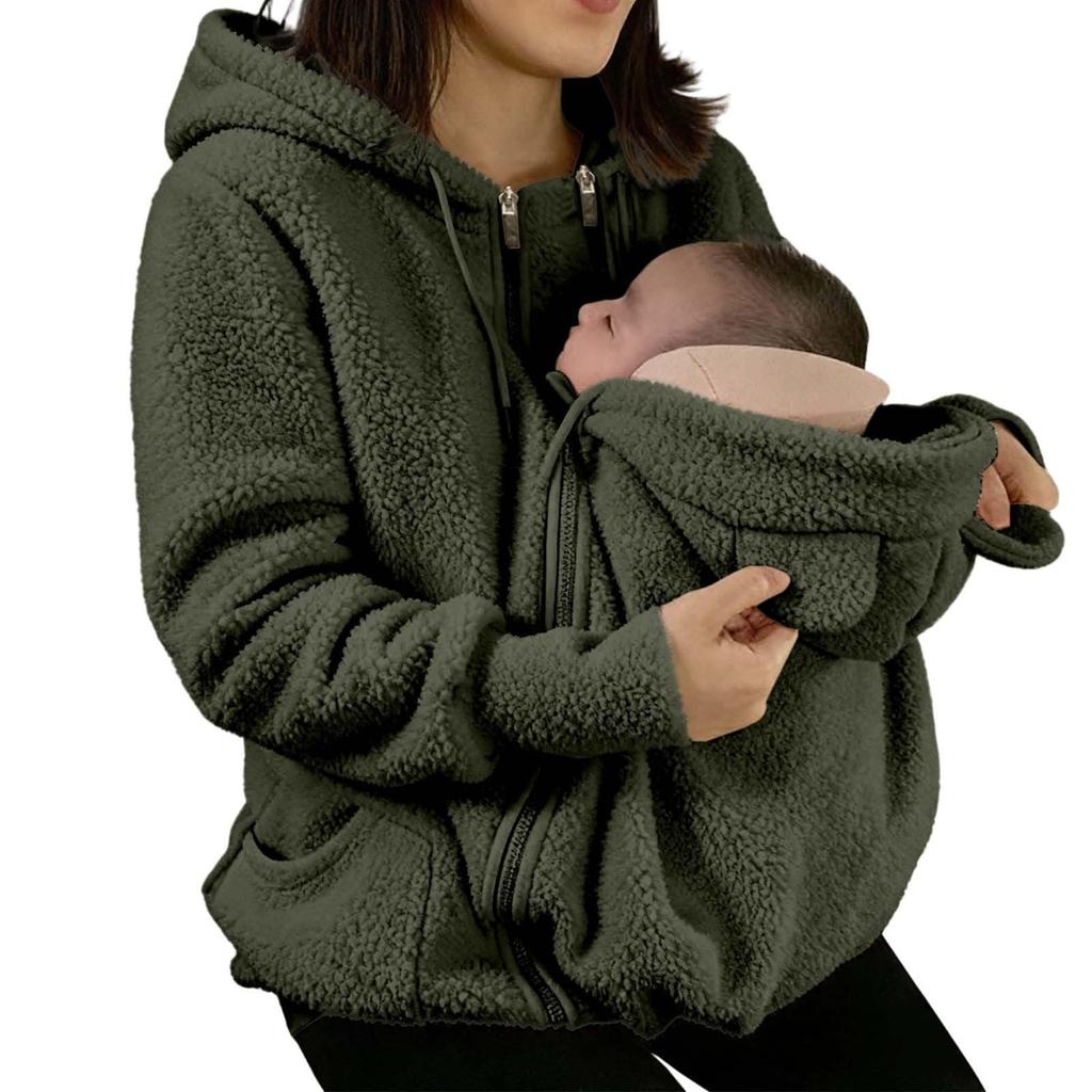 Women's Winter Warm Fleece Maternity Coat Full Zip Baby Wearing Jacket Pregnancy Clothing