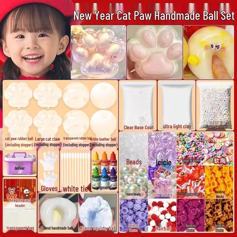 

New Year Cat Paw DIY Handmade Squeeze Ball Set - Popular Decompression Toy
