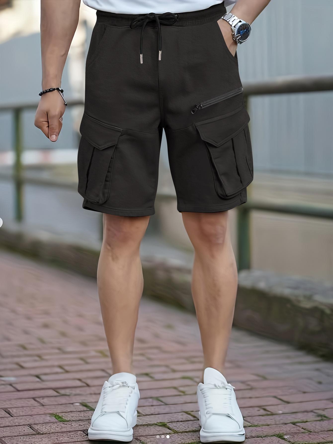 

Men s Summer Retro Athletic Cargo Shorts, Ice Silk Cooling Fabric, Loose Fit Knee-Length Casual Shorts S чёрный