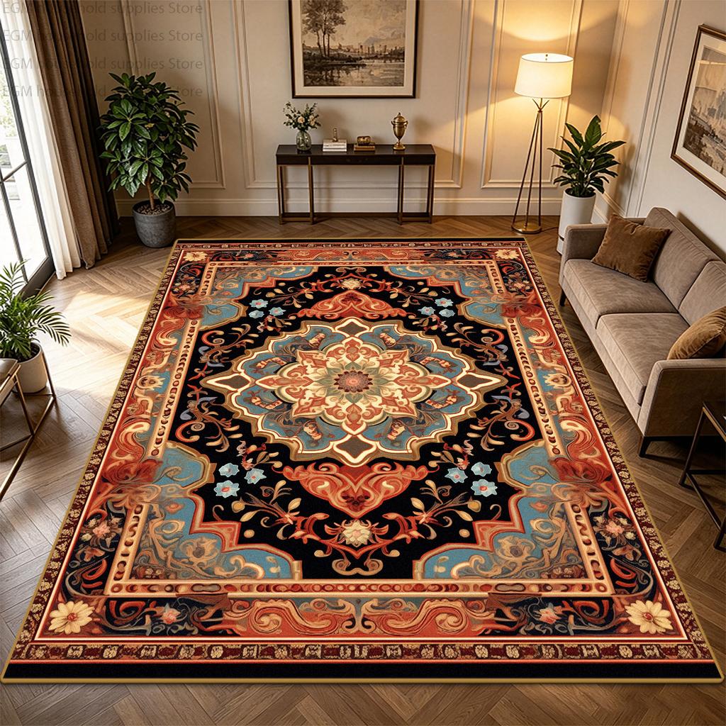 Retro Persian Style Carpet Luxury Living Room Large Area Rug Bohemian Floral Non-slip Washable Soft Fluffy Floor Mat for Bedroom