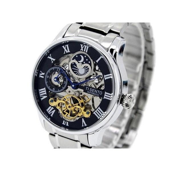 [Ticento]Men's Sun & Moon Dual Time Automatic Metal Watch TS60021W + Shopping Bag, Korean Luxury Watches