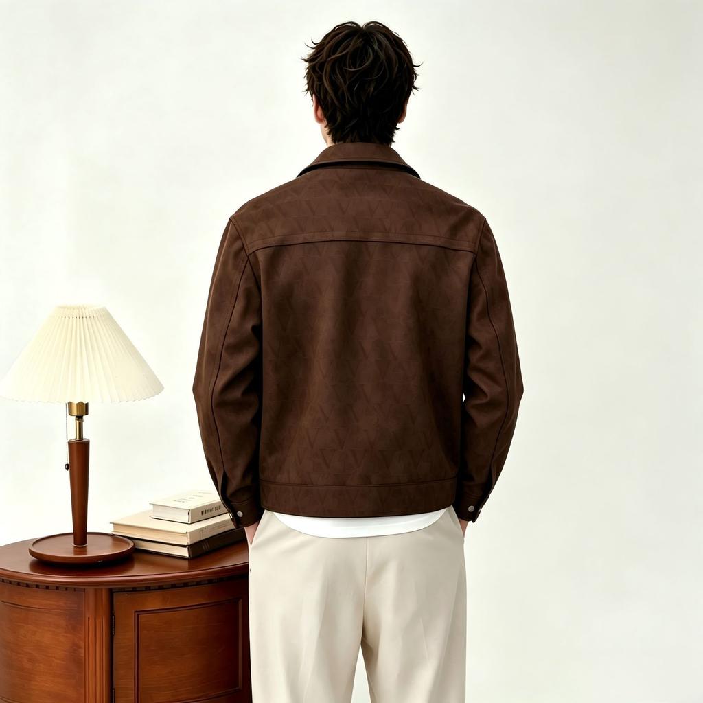 Handsome fashion leather jacket spring and autumn hidden button men's top locomotive slim leather jacket lapel men's jacket