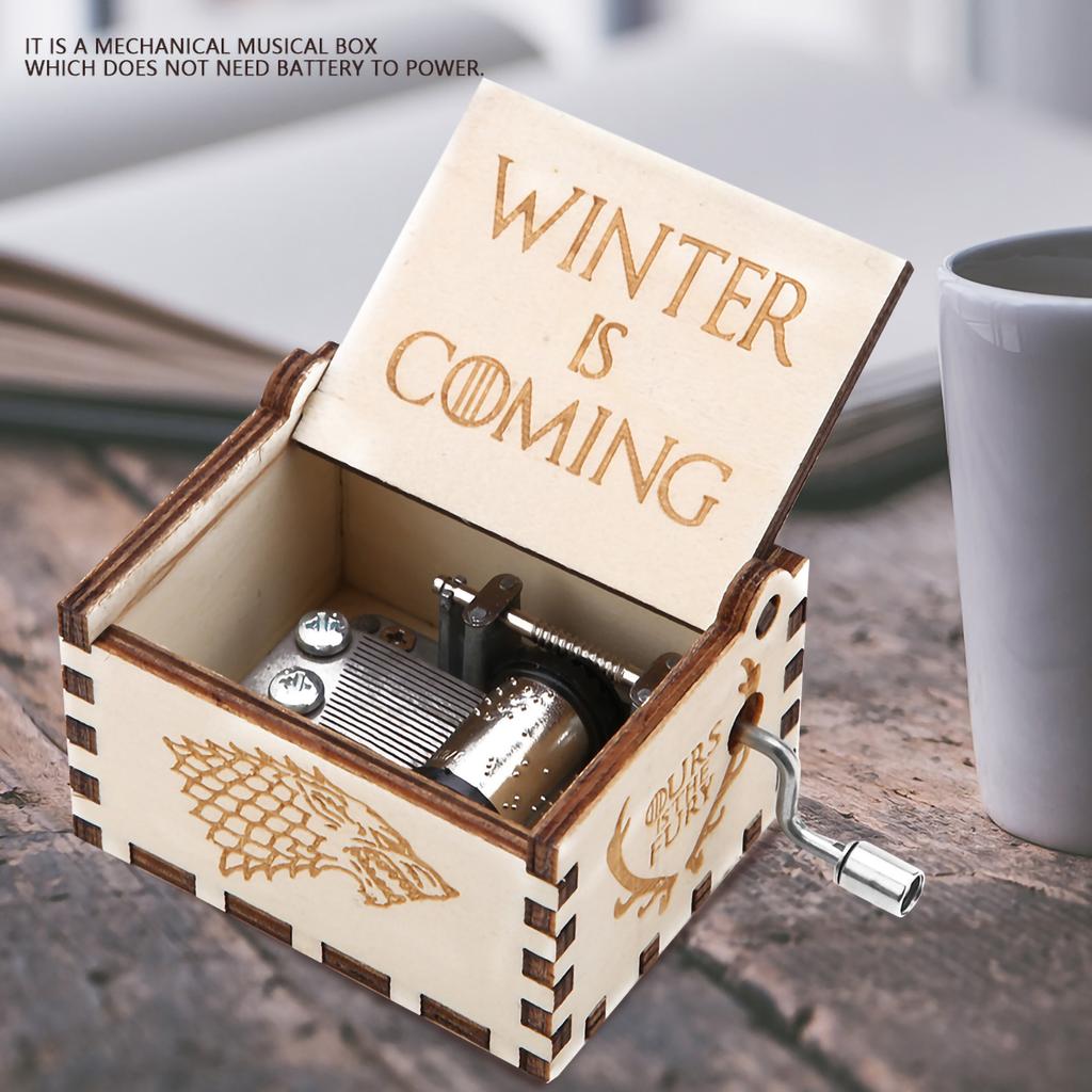 1Pc Wooden Carved Hand Crank Music Box Mechanical Classic Craft Birthday Gift