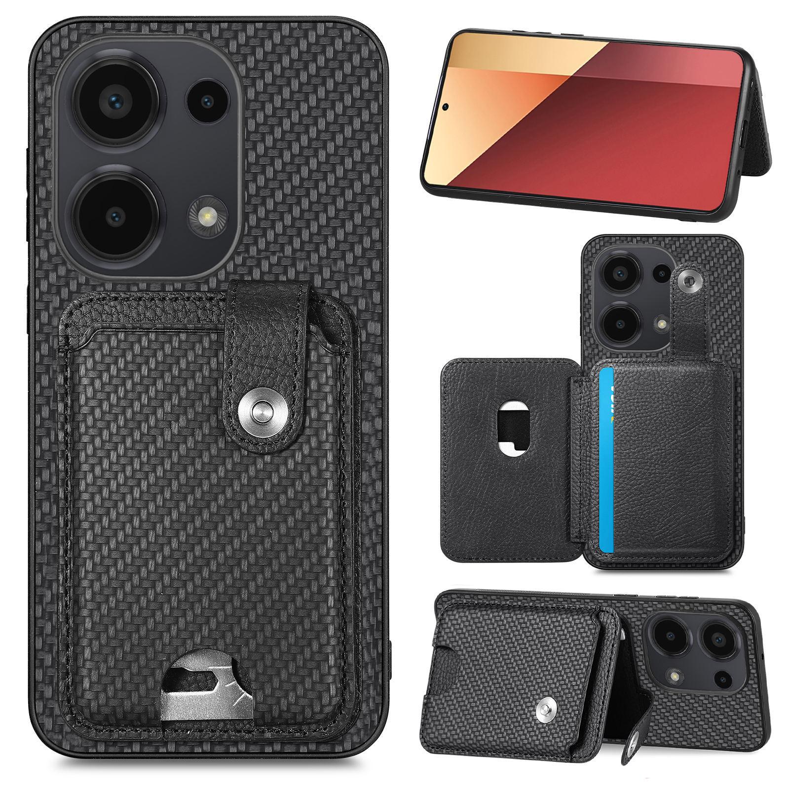 

For Xiaomi Poco M6 Pro 4G/Redmi Note 13 Pro 4G Case Kickstand Card Holder Phone Cover Black