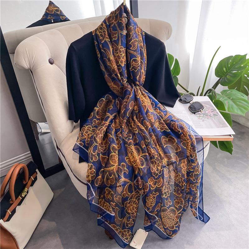 Sunscreen light luxury silk scarf commuter large shawl soft yarn scarf temperament flower simulation silk pattern scarf female large size