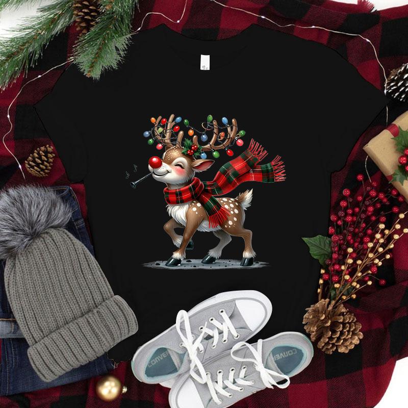 New Christmas Elk Printed T-Shirts Men Women Summer Tee Shirt Femme Casual Elk Short Sleeve Round Neck Tops Christmas T-Shirts