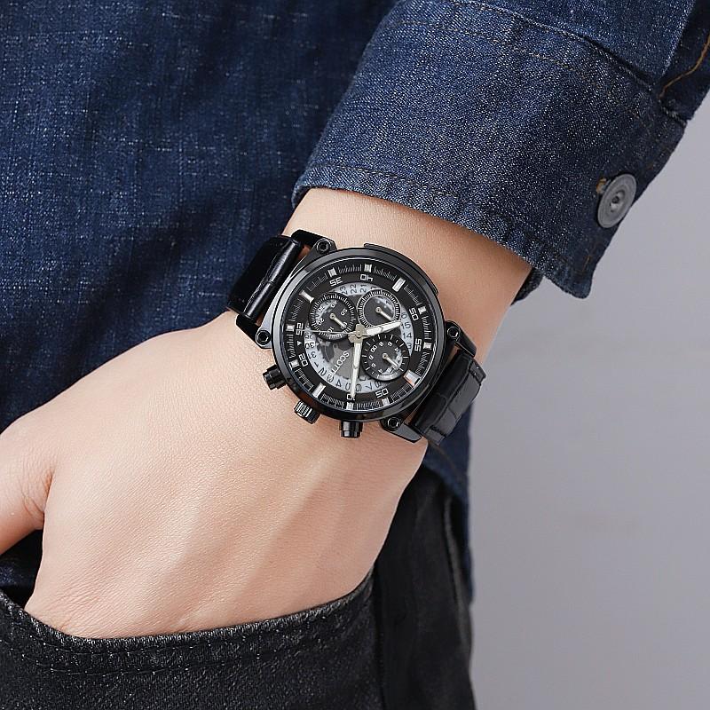 Fashion Large Dial, Personalized Domineering Watch, Men'S Belt Temperament, Three-Eye Multi-Functional Men'S Watch