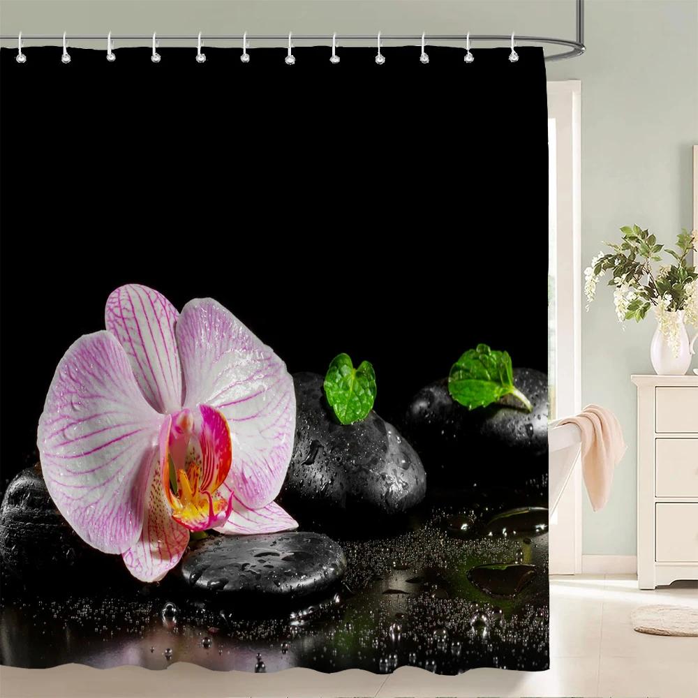 3D Flower Bamboo Pebble Water Green Plant Shower Curtain Waterproof Polyester Curtain Home Decoration