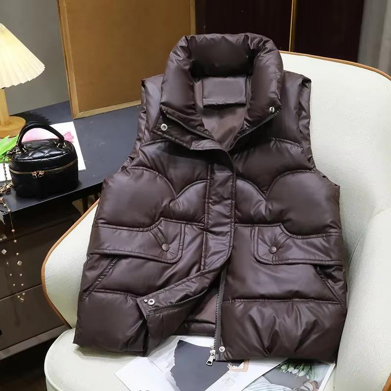 Down Vest Women Autumn Winter Fashion Stand Collar All-Match Warm Sleeveless Waistcoat Jacket Ladies