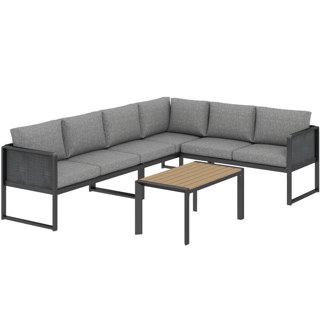 Modular Outdoor Corner Garden Lounge Set 6 People, Sofas, Coffee Table and Cushions, Dark Grey