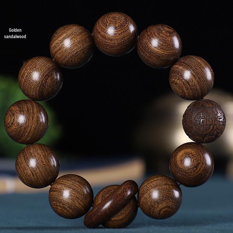 

Green Sandalwood & Yellow Rosewood Scented Beaded Bracelet with Ring and Pixiu Charm