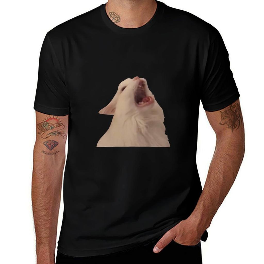 White Cat Screaming Meme TShirt printed t shirts for Unisex Unisex t shirt luxury TShirt