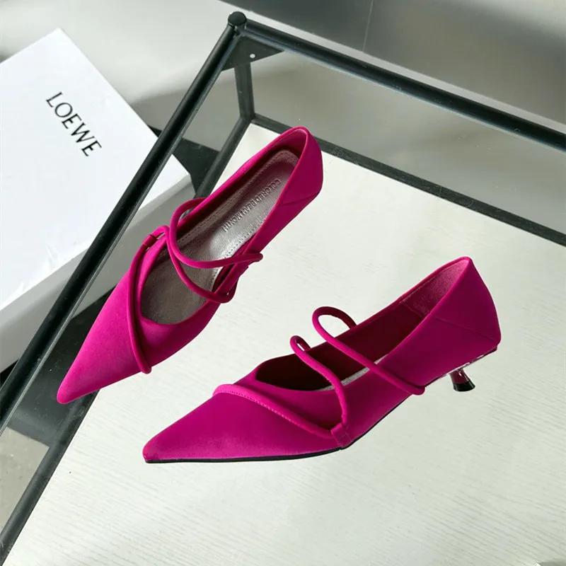 

Fashion Suede Purple Pointed Toe Women Pumps Concise Cross Strap Thin Heel Mules Shoe Banquet Wedding Elegant Low Heeled Ladies Shoes 39