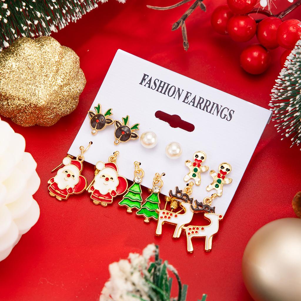 Applicable Christmas Versatile Oil Drop Snowflake Elk Drop Stud Earrings Sweet Bow Christmas Hat Earrings Women