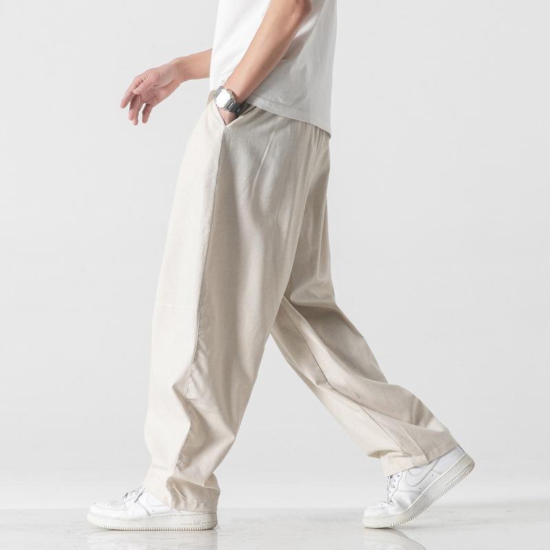 Men's spring and summer new Chinese style cotton and linen straight casual pants solid color Harlan linen wide-leg pants tide
