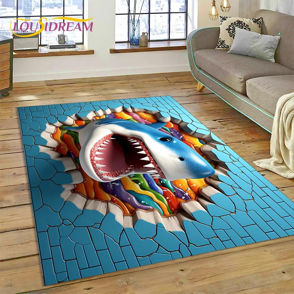 3D Illusion Underwater World Seabed Shark Dolphin Cartoon Carpet Rug for Bedroom Living Room Sofa Decoration,Kid Decor Floor Mat