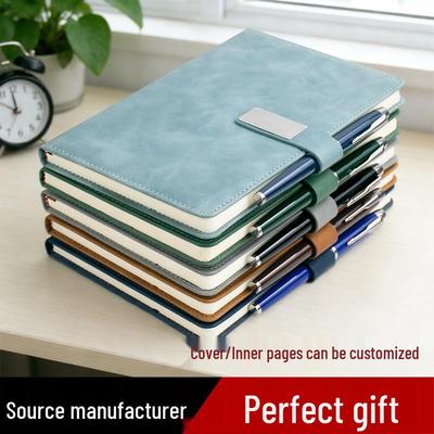 High-End Soft Leather Business Notebook with Magnetic Buckle and Custom Logo - Ideal Gift Set