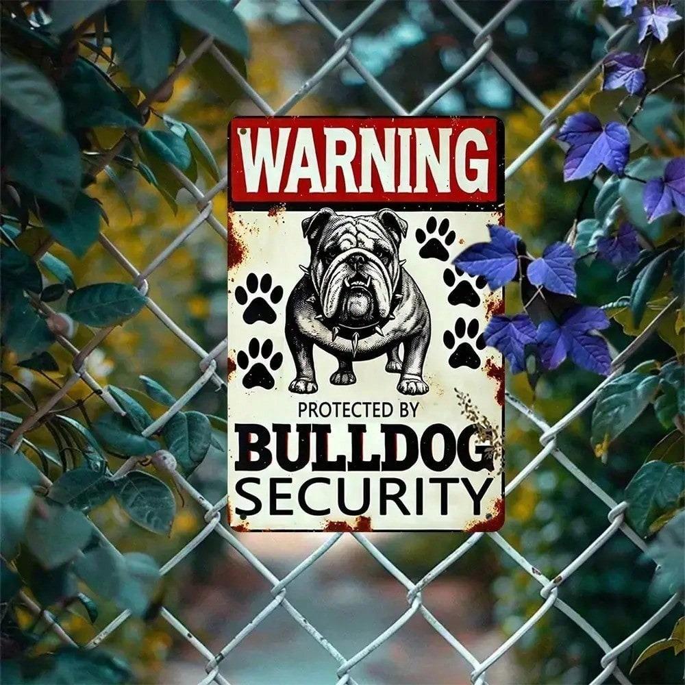 Panneau Métallique de Sécurité Bulldog Fer Robuste Décor Mural Vintage Panneau d'Avertissement pour Maison Garage Bar Jardin