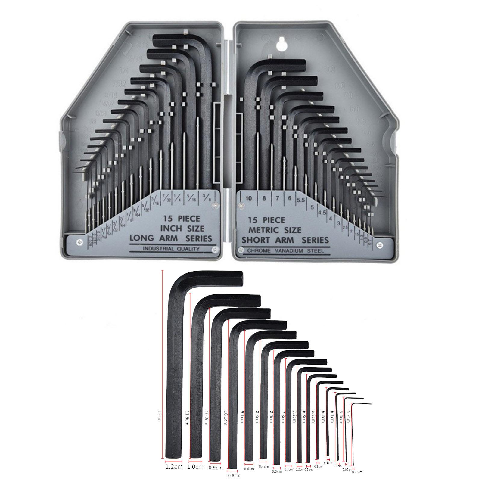 

Набор из 30 шестигранных ключей с длинным и коротким плечом из углеродистой стали, набор инструментов для обслуживания и ремонта