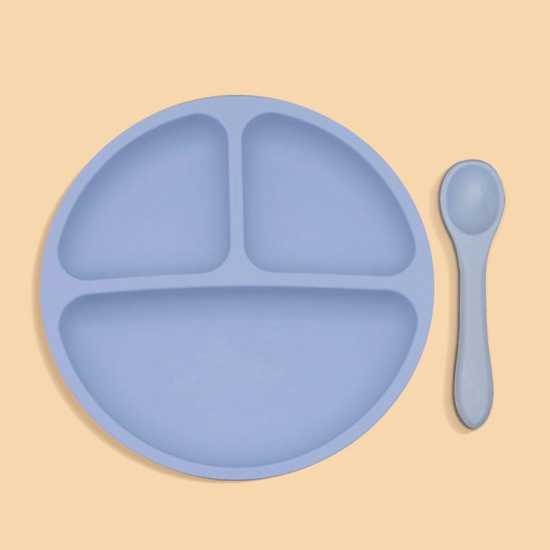 Silikonový přísavný dětský talíř a lžička se sadou s dělenými přihrádkami