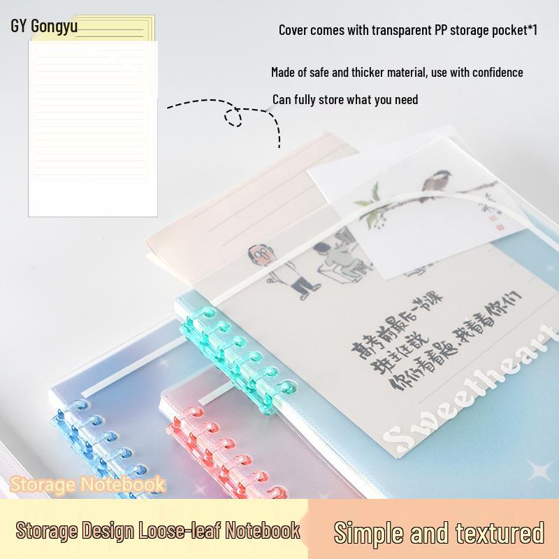 A5 Colorful Loose-Leaf Notebook with Removable 6-Ring Binder and Transparent Cover