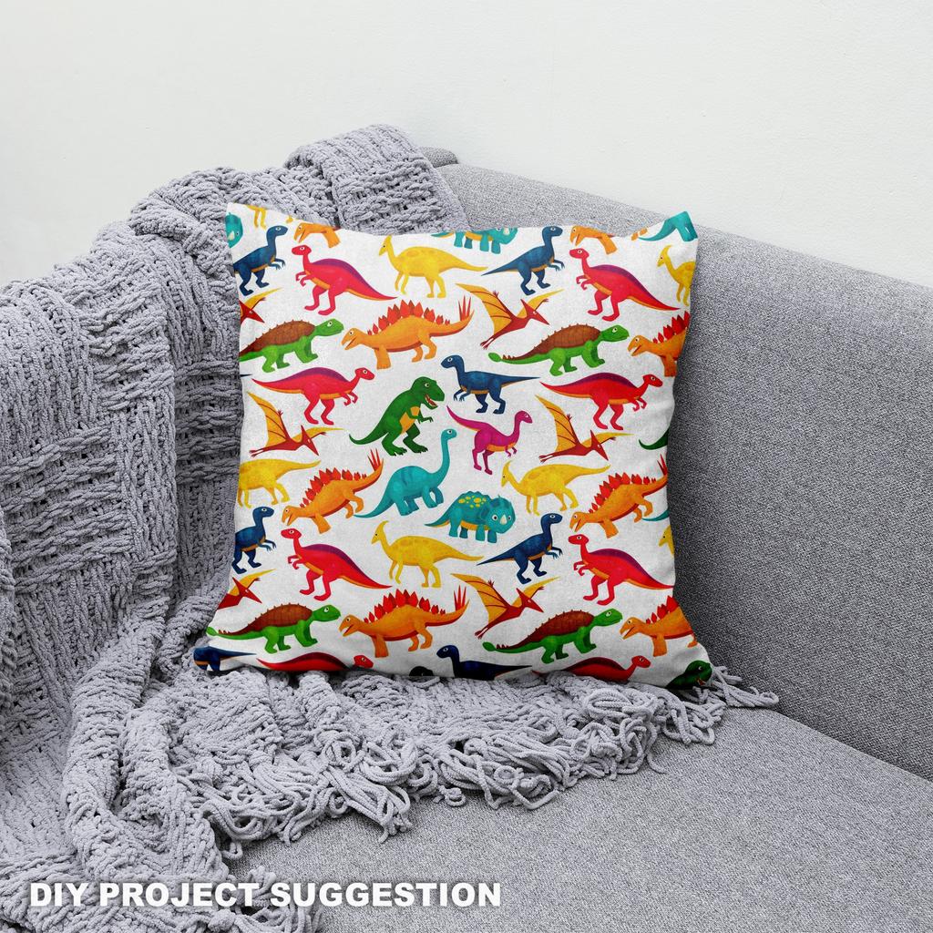 Royal Samt Stoff Polyester Zum Nähen - Motiv Bunte Dinosaurier
