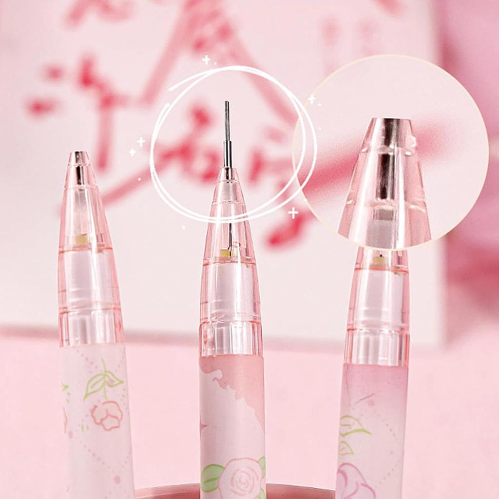 Cute Pink Mechanical Pencils with Refills and Erasers, 0.5mm Cute Mechanical Pencil Kawaii Flower Pencils for Students Women Girls Pencil Office