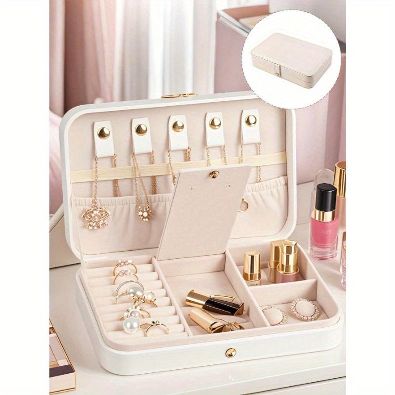 

1pc Large Capacity Jewelry Box, Minimalist Leather Jewelry Storage Case, Portable Solid Color Rectangular Jewelry Organizer Box, PU Leather Travel бежевый