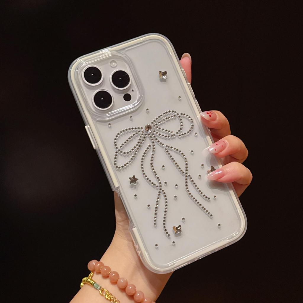 Chic Transparent Rhinestone Bow Phone Case for Apple iPhone 16 & 17