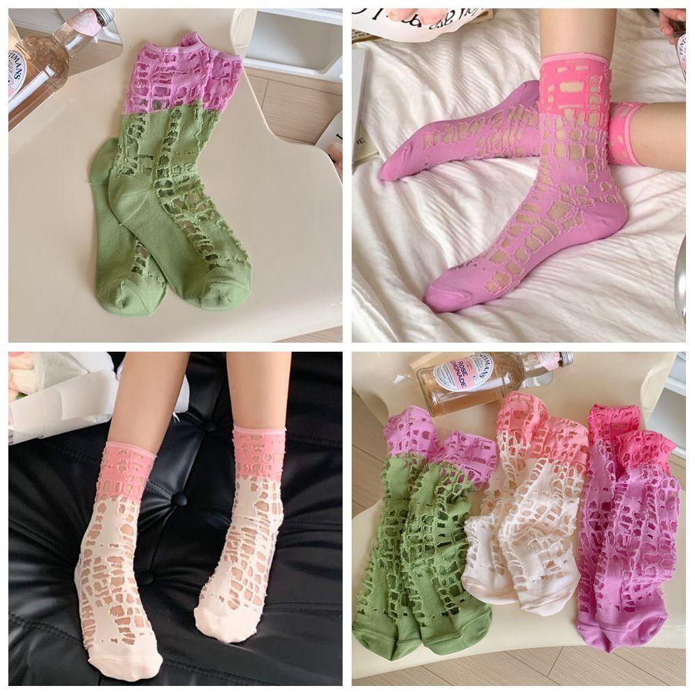 

Y2K Mid Tube Beggar Socks Весна-Лето Цветные носки средней длины Новые рваные носки Beggar Socks розовый