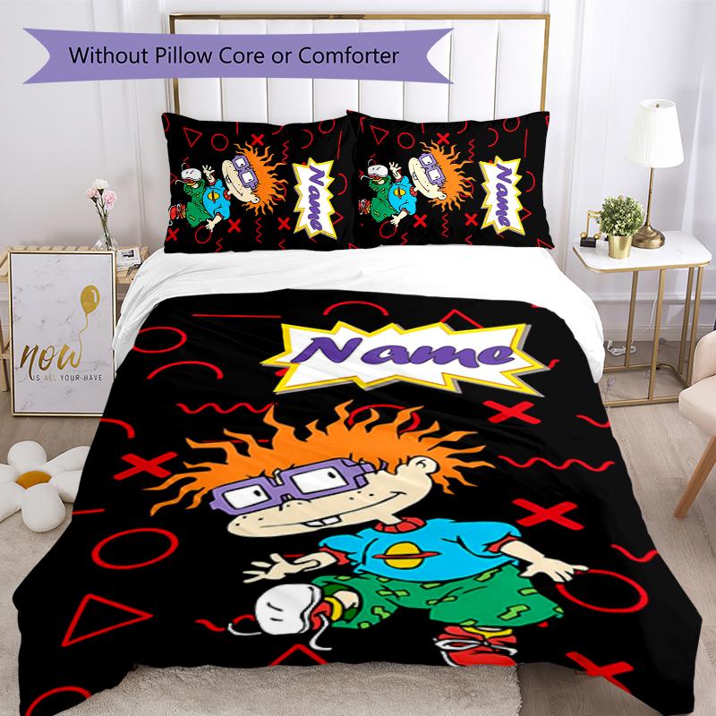 3pcs Custom Name Rugrats Bedding Set Duvet Cover Closure Includes 1 Duvet Cover & 2 Pillowcases for All Seasons Bedroom Decor