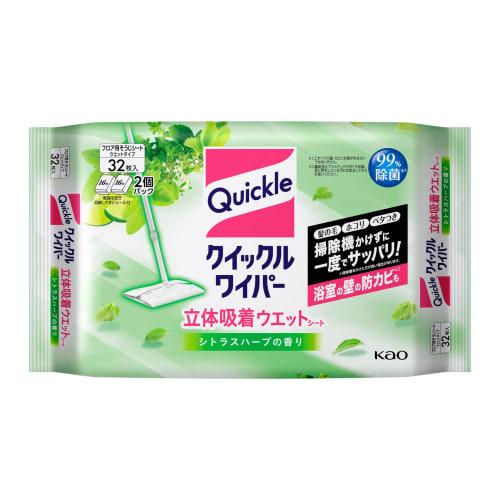 Quickle Wiper Floor Cleaning Tool, 3D Absorbent Wet Sheets, Citrus Herb Scent, 32 Sheets