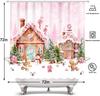Christmas Pink Gingerbread House Shower Curtain Pink Candy House Home Bathroom Decorations Snowy Winter Christmas Trees