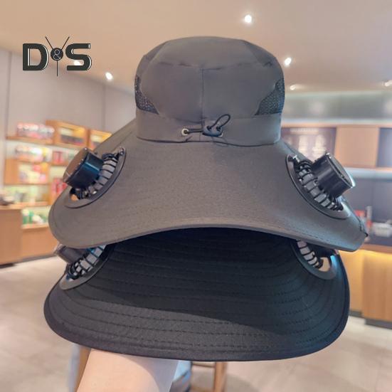 Fächerhut mit breiter Krempe für Damen und Herren, Fischerhut für draußen, mit solar-/USB-betriebenem Ventilator, verstellbarem Visier zum Wandern, Camping und Strand