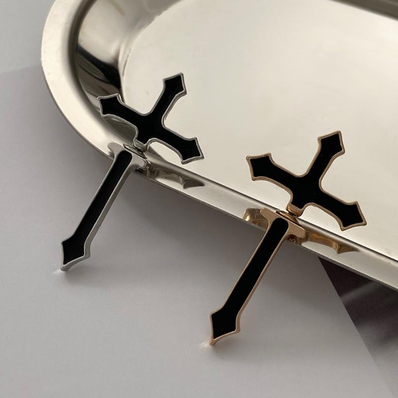 Gothic Emamel Cross Earrings Vintage Cool Punk Christian Ear Jacket Goth Dagger Earrings Jewelry Gift For Women Men