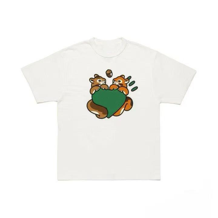 

Japanese Little Squirrel Pattern Printed 2026 SpringSummer Pure Cotton Mens and Womens Shortsleeved Tshirts XL